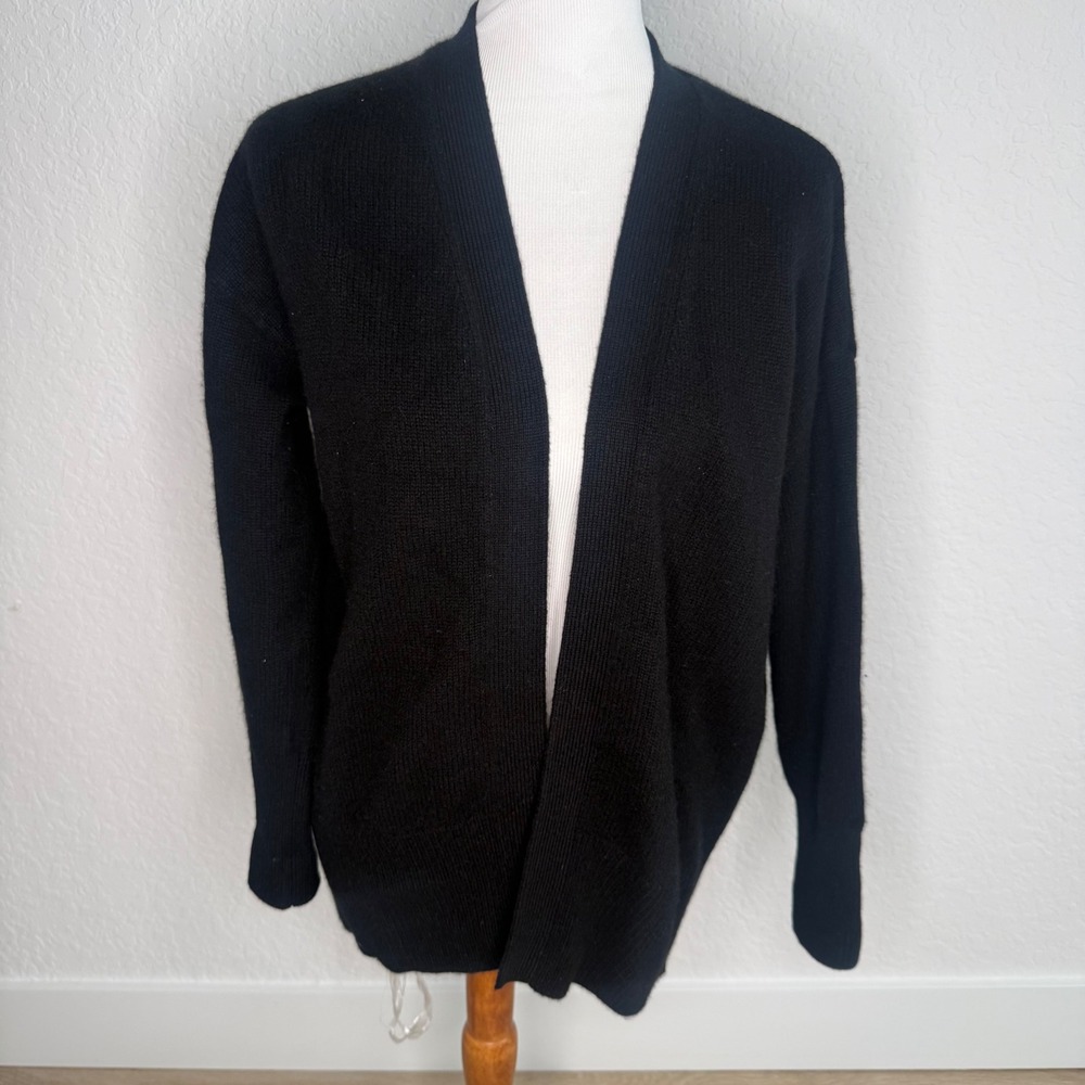 AQUA Cashmere Cardigan Wmn Small Black 100% Cashmere Open Front Sweater Cardigan